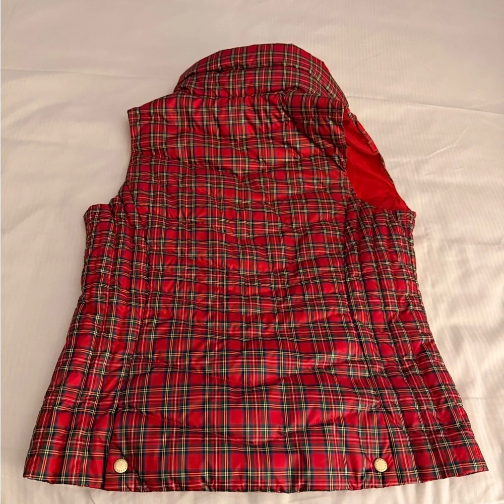 Talbots red plaid puffer vest women’s M gold snap accents - Picture 2 of 5